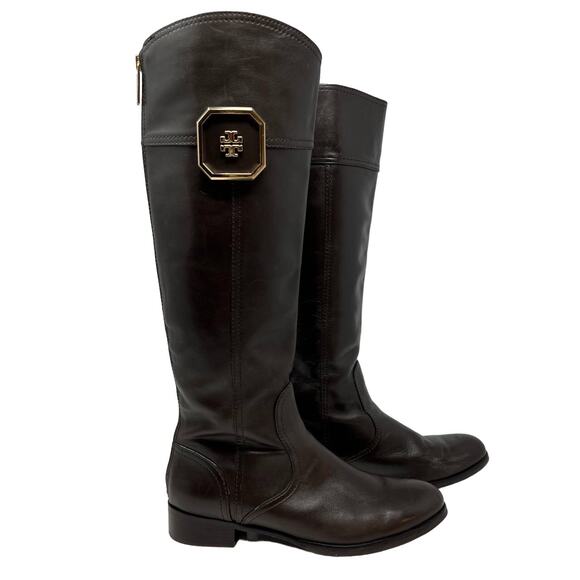Tory Burch Boots Women's 8M Brown Leather Tall Equestrian Riding Boots Back Zip - Picture 1 of 16
